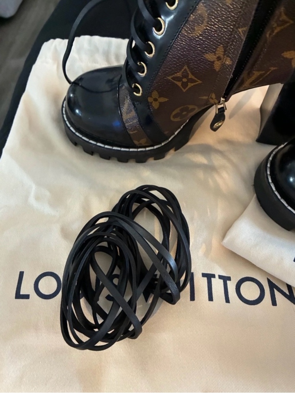 Louis Vuitton Brown Monogram Lace-Up Chunky Heel Boots - Picture 4 of 5